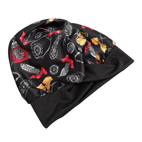BIUDECO Nachtmütze aus Seidenimitat schwarzer Schlapphut seidenmützen für damen Kopfbedeckung seiden turban haare silk cap for sleeping Nachtschlafmütze Haarpflegekappe Die Seide Black von BIUDECO