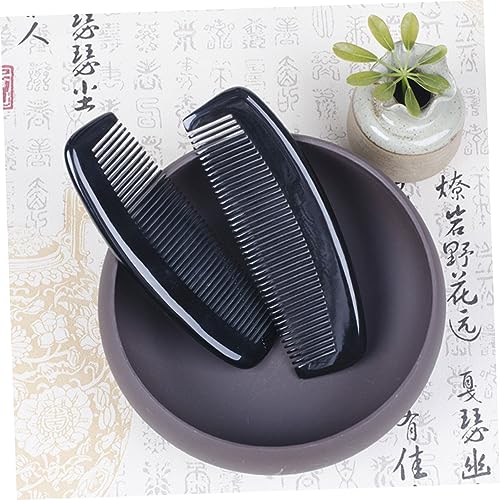 BIUDECO Natürlicher Schwarzer Hornkamm Verstärkt Tragbar Massagekamm für Frauen und Mädchen Glättet Haare Verhindert Haarausfall Zähne Handlich für Handtasche von BIUDECO