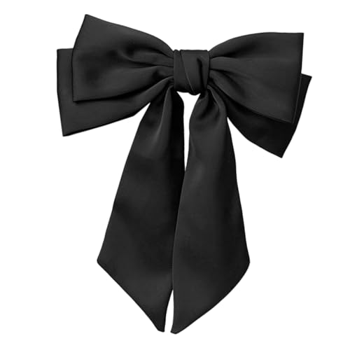 BIUDECO Satin Haarschleife Clip Damen Schwarz Großer Schleifen Haarspange Strapazierfähig Stabil Für Haartypen Rutschfester Langlebiges Haaraccessoire von BIUDECO