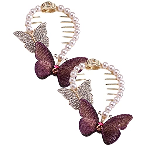 BIUDECO 2stücke Wasserdiamant Schmetterling Haarklammer Mit Perlen Eleganter Dutt-clip Und Pferdeschwanzhalter Für Damen Für Hochsteckfrisuren Und Tägliche Looks von BIUDECO