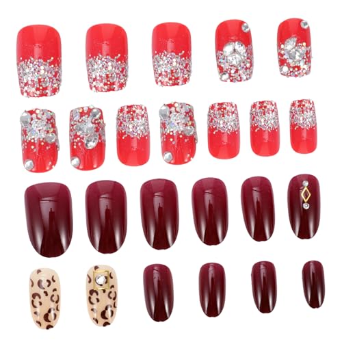 BIUDECO 48stücke Weihnachts-nagelkunst Aufkleber Mit Glitzer Rückseitig Haftende Künstliche Nägel Weihnachtsdekoration Für Fingernägel Schützende Falsche Nägel Für Festliche von BIUDECO