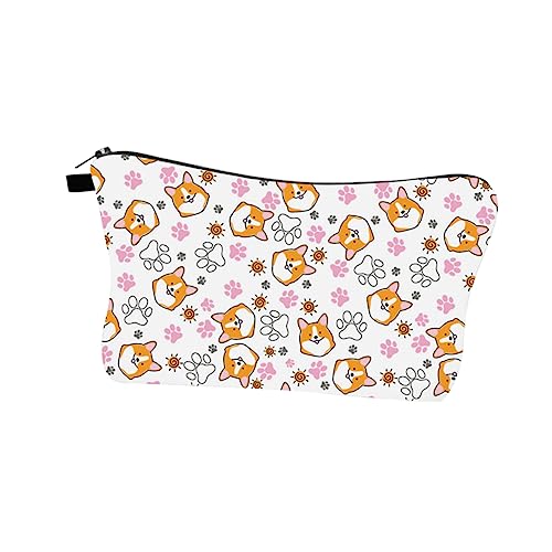 BIUDECO wasserdichte Kosmetiktasche mit Cartoon Corgi Druck Leichter Reise Make Up Beutel mit Reißverschluss Multifunktional als Kultur und Stifttasche für Damen Unterwegs von BIUDECO