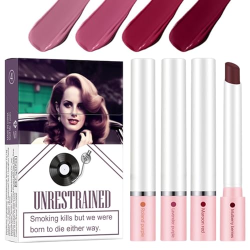 Lana Dels Rey Lipstick, 4 Colors Matter Lippenstift Lipgloss, Lippenstift, Box-Lippenstift-Set, Hochpigmentierter Samt, Langanhaltende Lippenstift Für Frauen von BIUDUI