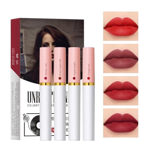 Lana Dels Rey Lipstick, 4 Colors Matter Lippenstift Lipgloss, Lippenstift, Box-Lippenstift-Set, Langanhaltende Lippenstift, Hochpigmentierter Samt, Für Frauen von BIUDUI