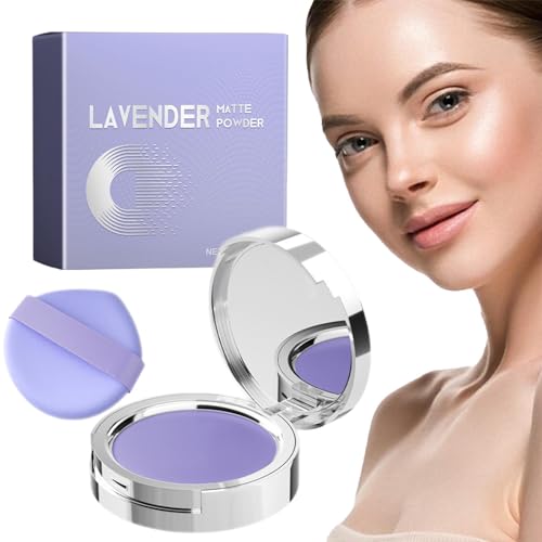 Lavendel Matte Puder, Lavendel Matte Powder, Lavender Matte Oil Control Face Pressed Powder, Powder Puff, Improves Skin Tone And Microes Pearlescent, Creating Soft Makeup von BIUDUI