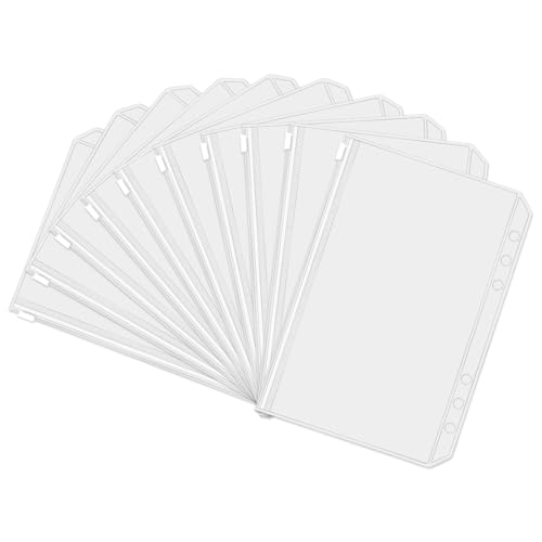 10 Stück A5 Binder Taschen, Ordnertaschen 6Loch, Durchsichtige PVC Bindertaschen Reißverschluss Mappe, Loseblatt Taschen für A5 Notebook Binder Planer von BIVBWQU