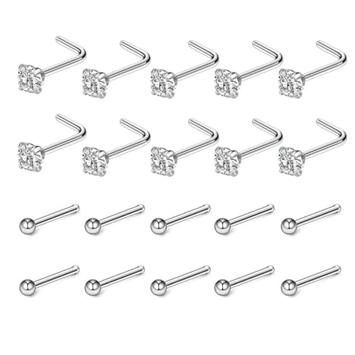 10er Nasenpiercing Steck L-Form Nasenstecker Piercing Nase Nose Stud 1-Form Nostril Piercing Damen mit Kristalldisc Nasenstecker Nasenpiercing Helix Piercing Schmuck von BIVBWQU