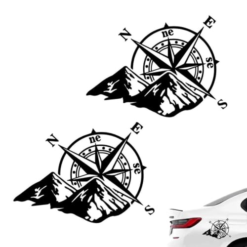 2 Stück Kompass Aufkleber, Kompass Off Road Sport Trail Aufkleber, Stoßstangen Motorhaube Aufkleber, Berg Kompass Offroad Sticker, Universal Aufkleber, für SUV Wohnmobil Offroad Auto Motorrad von BIVBWQU