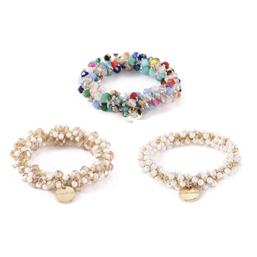 3 Stück Haargummis mit Perlen, Elastische Pferdeschwanz Halter Stirnbänder, Kristall Haargummis Damen Scrunchies Haarschmuck für Frauen Mädchen Dame Kinder von BIVBWQU