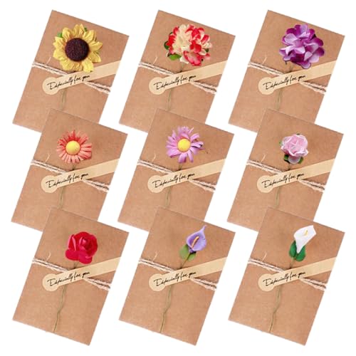 9 Stück Grußkarten-Postkartenumschläge Retro Kraftpapier Getrocknete Blumen verziert 3D-Postkarten Grußkarten mit Umschlägen Retro Kraftpapier verziert von BIVBWQU