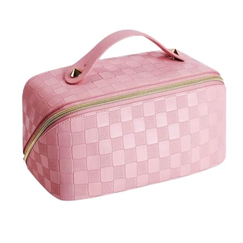 BIVIZKU Große tragbare Make-up-Tasche, tragbare Reise-Kosmetiktasche für Damen und Mädchen, Geschenk, Make-up-Tasche, tragbare Reißverschlusstasche, A-rosa, Kosmetiktasche mit großem Fassungsvermögen von BIVIZKU