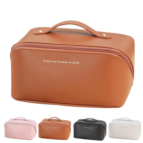 BIVIZKU Große tragbare Make-up-Tasche, tragbare Reise-Kosmetiktasche für Frauen und Mädchen, Geschenk, Make-up-Tasche, tragbare Reißverschlusstasche, Braun, Stilvolle tragbare wasserdichte von BIVIZKU