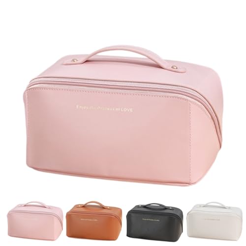 BIVIZKU Große tragbare Make-up-Tasche, tragbare Reise-Kosmetiktasche für Frauen und Mädchen, Geschenk, Make-up-Tasche, tragbare Reißverschlusstasche, Dusty Rose, Stilvolle tragbare wasserdichte von BIVIZKU