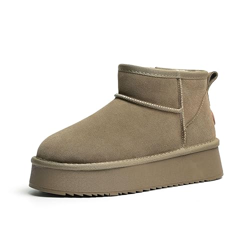 BIVVI Damen Klassische Mini-plattform Stiefel, Damen Stiefeletten, Bequeme Warme Wildleder Winter Knöchelstiefel, Rutschfeste Outdoor-Stiefel (Khaki,40EU) von BIVVI