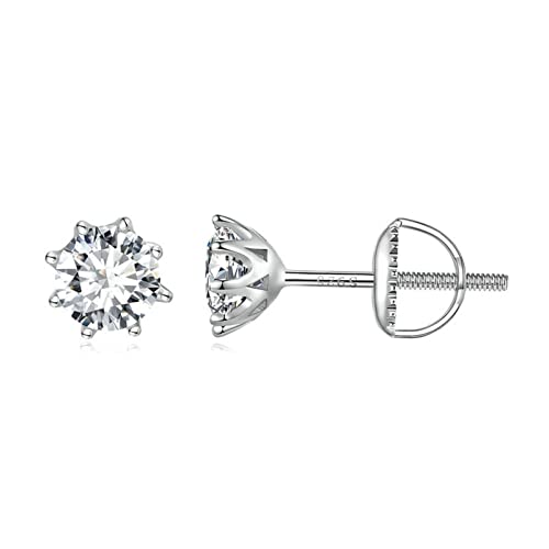 BIXPAK Moissanit-Ohrringe for Damen, 925er-Sterlingsilber, 5 mm/6,5 mm, Kronenkrallenauflage, Schraubverschluss, Piercings, Schmuck mit Schmuckschatulle for Damen, Ehefrau, Mutter, Tochter (Größe : 2 von BIXPAK