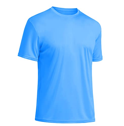 BIYLACLESEN Herren Sonnenschutz Kurzarm T-Shirt UPF 50+ Atmungsaktive Schnelltrocknende Performance Shirts Athletic Runing Top, Blau (Azure), L von BIYLACLESEN