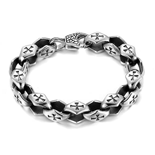 BIYONGDE Herren-Gliederkette aus Edelstahl, klobige Rhombus-Glieder mit graviertem keltischem Kreuz, Karabinerverschluss, minimalistischer, zeitloser Punk-Rock-Stil, 23,5 cm, Edelstahl, kein Edelstein BIYONGDE Herren-Gliederkette aus Edelstahl, klobige Rhombus-Glieder mit graviertem keltischem Kreuz, Karabinerverschluss, minimalistischer, zeitloser Punk-Rock-Stil, 23,5 cm, Edelstahl, kein Edelstein von BIYONGDE