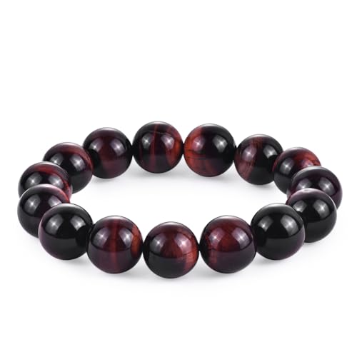 BIYONGDE Herren-Perlenarmband mit Tigerauge, groß, 14 mm, natürliche Edelsteinperlen, dehnbar, klobig und männlich aussehend, Einheitsgröße, Tigerauge-Perlen, Tigerauge von BIYONGDE