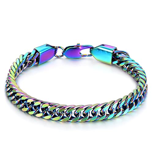 BIYONGDE Minimalistischer Edelstahl Regenbogen Panzerkette Gliederkette Armreif Armband für Männer Frauen Federhaken Verschluss Punk Rock 21.0 cm Edelstahl Kein Edelstein BIYONGDE Minimalistischer Edelstahl Regenbogen Panzerkette Gliederkette Armreif Armband für Männer Frauen Federhaken Verschluss Punk Rock 21.0 cm Edelstahl Kein Edelstein von BIYONGDE