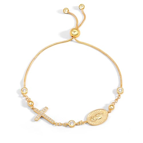 BIZK 18K Gold Armband Kreuz für Frauen Bibler Verse Kreuz Armbänder Kristalle Verstellbarer Armreif Valentinstag Muttertag Geburtstag für Sie Frauen Freundin Mom von BIZK