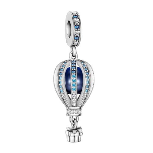 BIZK Blauer Heißluftballon Charm-Anhänger für Armband 925 Sterling Silber Charm Bead Pendant für Europäische Armbänder und Halsketten von BIZK