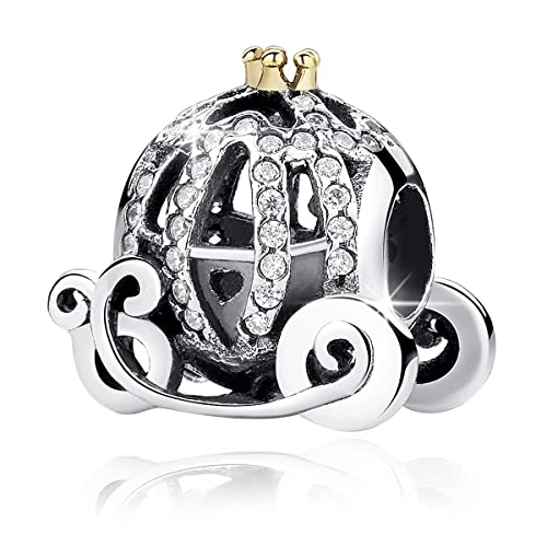 BIZK Damen Kürbiswagen Charm Anhänger für Armband 925 Sterling Silber Charm Bead Pendant für Europäische Armbänder und Halsketten (Kürbiswagen) von BIZK