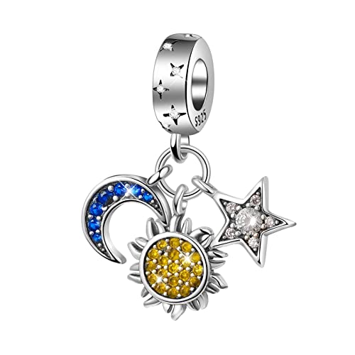 BIZK Damen Mond & Sonne & Stern Charm Anhänger für Armband 925 Sterling Silber Charm Bead Pendant für Europäische Armbänder und Halsketten (Mond & Sonne & Stern) von BIZK
