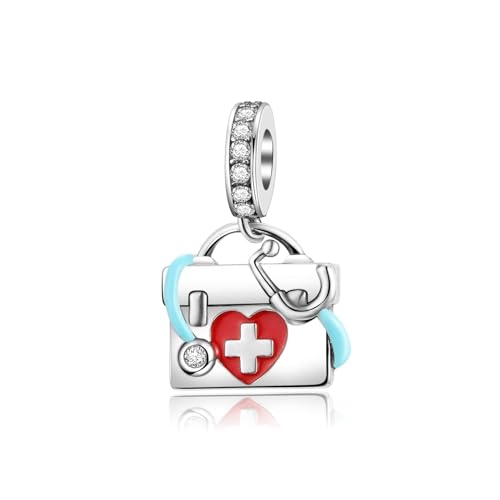 BIZK Erste-Hilfe-Kasten Charm-Anhänger für Armband 925 Sterling Silber Charm Bead Pendant für Europäische Armbänder und Halsketten von BIZK