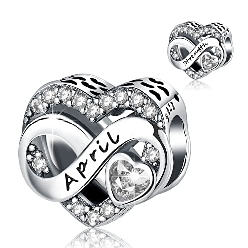 BIZK Damen April Unendlichkeit Geburtsstein Charm Anhänger für Armband 925 Sterling Silber Geburtsstein Charms Beads 12 Monate Geburtstag Geschenk für Freundin Frauen (April) von BIZK