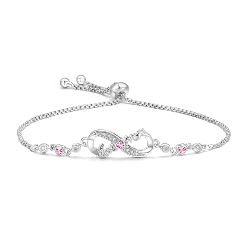 BIZK Infinity Armband Damen 925 Sterling Silber, Unendlichkeit Herz Armbänder Kristallen Verstellbar Armkette Muttertag Geburtstags Weihnachten Geschenk für mama von BIZK