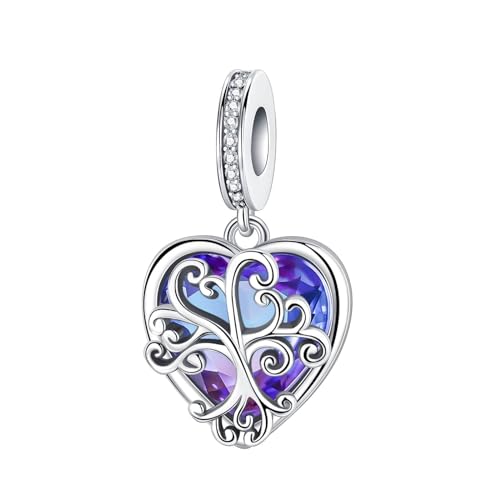 BIZK Lila Herz Charm-Anhänger für Armband 925 Sterling Silber Charm Bead Pendant für Europäische Armbänder und Halsketten von BIZK