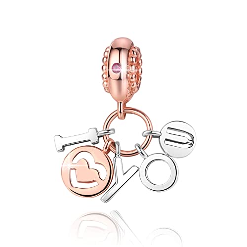 BIZK Ich Liebe Dich Charm Anhänger für Armband 925 Sterling Silber Charm Bead Pendant Rosegold für Europäische Armbänder (Ich Liebe Dich) von BIZK