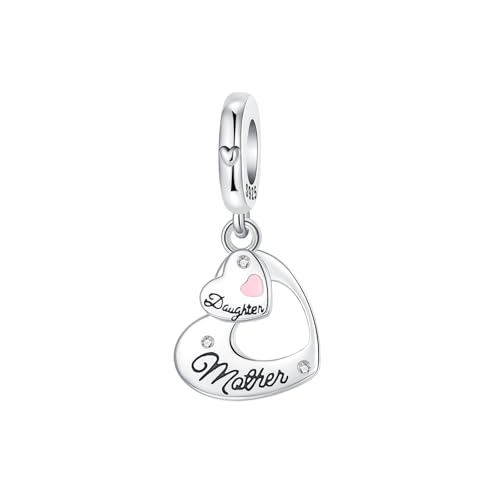 BIZK Mutter & Tochter Herz Charm Anhänger für Armband 925 Sterling Silber Charm Bead Pendant für Europäische Armbänder und Halsketten von BIZK