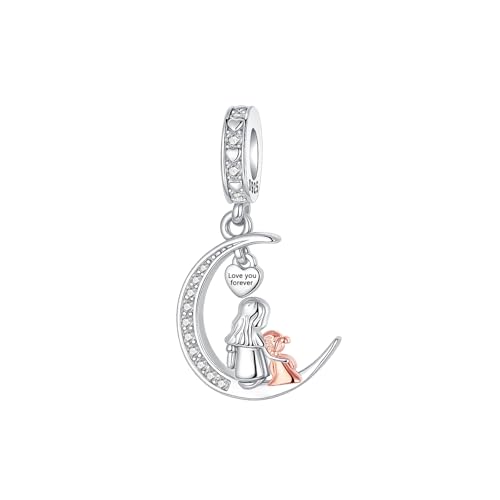 BIZK Mutter & Tochter Mond Charm Anhänger für Armband 925 Sterling Silber Charm Bead Pendant für Europäische Armbänder und Halsketten von BIZK