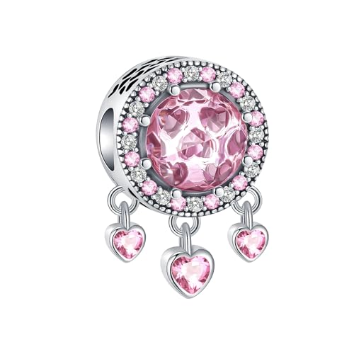 BIZK Rosa Zirkon Charm Anhänger für Armband 925 Sterling Silber Charm Bead Pendant für Europäische Armbänder und Halsketten von BIZK