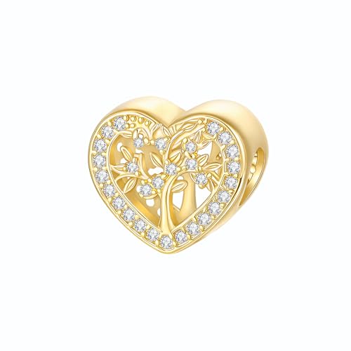 BIZK Stammbaum mit goldenem Herz Charm Anhänger für Armband 925 Sterling Silber Charm Bead Pendant für Europäische Armbänder und Halsketten BIZK Stammbaum mit goldenem Herz Charm Anhänger für Armband 925 Sterling Silber Charm Bead Pendant für Europäische Armbänder und Halsketten von BIZK