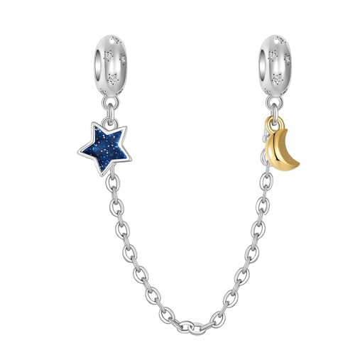 BIZK Stern & Mond Komfortkette für Armband 925 Sterling Silber Charm Bead Pendant für Europäische Armbänder und Halsketten von BIZK