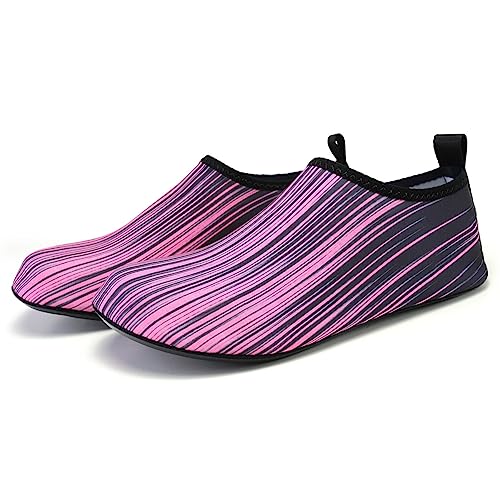 BIackPig Badeschuhe Wasserschuhe Wasserschuhe Schnell Trocknend Schwimmschuhe Breathable Aquaschuhe Surfschuhe für Herren Damen Rosenstreifen 38/39 von BIackPig