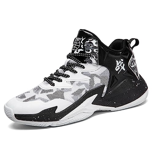 BIackPig Herren Basketballschuhe High-Top leichte Stoßdämpfung rutschfeste atmungsaktive Outdoor-Sportschuhe Jungen Basketballschuhe Mädchen Indoor-Schuhe Sportschuhe Schwarz 32EU von BIackPig