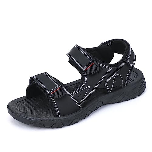 BIackPig Herren Leder Sandalen Strand Wandersandale Sommer Bequeme Trekkingschuhe Wanderschuhe Sport Outdoor Beach Geschlossene Sandalen Schwarz 47EU von BIackPig