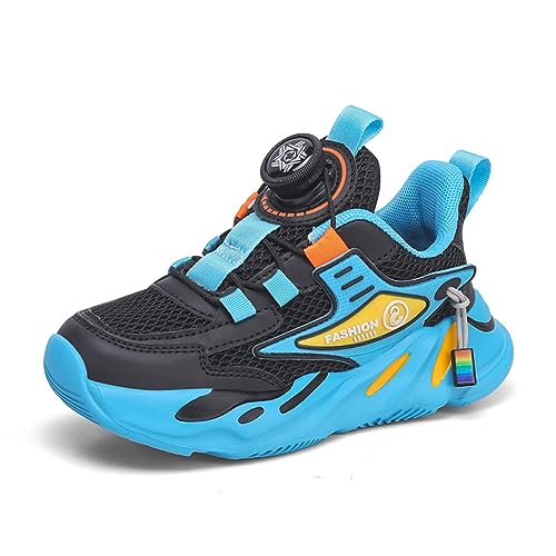 BIackPig Kinderschuhe Atmungsaktiv Jungen Sportschuhe Mädchen Turnschuhe Laufschuhe mit Drehknopf und rutschfest Luftpolster Sohle 27EU-40EU schwarz 27 EU von BIackPig