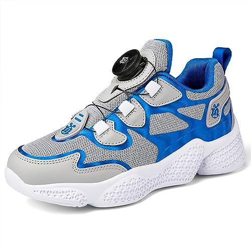 BIackPig Kinderschuhe Atmungsaktiv Jungen Sportschuhe Mädchen Turnschuhe Laufschuhe mit Klettverschluss und rutschfest Leicht Halle Sohle Graublau 30 EU von BIackPig