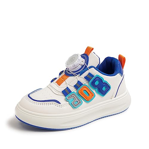 BIackPig Sneaker für Kinder, Helle Sohle, Ideal für Hallen Sport wie Fußball, Handball oder Tennis,Knöpfschuhe für Jungen und Mädchenblau 29 EU von BIackPig