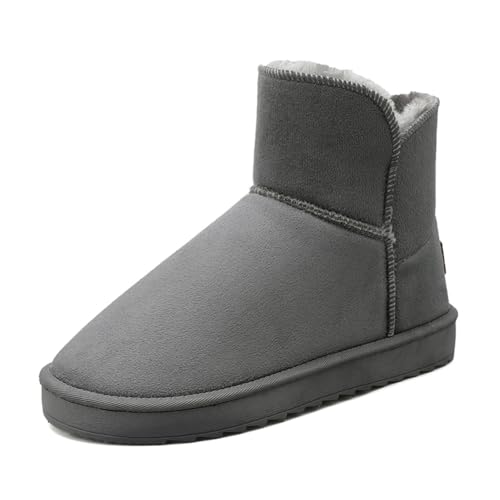 BIackPig Stiefeletten Plateau Boots Warm Gefüttert Profilsohle Schneestiefel mit dicken Sohlen gepolstert und verdickt warm Freizeitschuhe kaltes Wetter Schuhe grau 44 EU von BIackPig