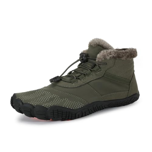 BIackPig Winter Barfußschuhe Damen Herren Wasserdicht Schnell Trocknend Traillaufschuhe Wanderschuhe Zehenschuhe Hohe Warme und rutschfeste Stiefel Military Green 36EU von BIackPig