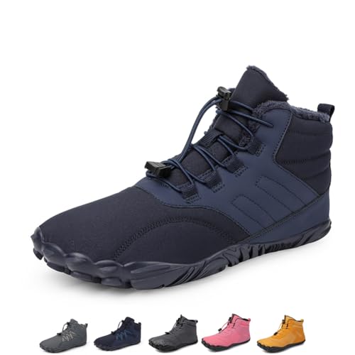 BIackPig Winter Barfußschuhe Damen Herren Wasserdicht Schnell Trocknend Traillaufschuhe Wanderschuhe Zehenschuhe Hohe Warme und rutschfeste Stiefel blau 41EU von BIackPig