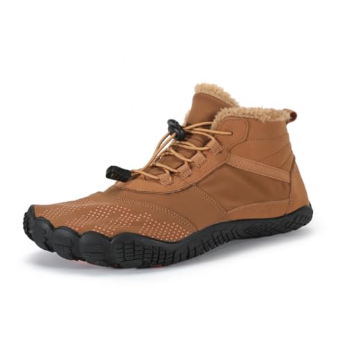 BIackPig Winter Barfußschuhe Damen Herren Wasserdicht Schnell Trocknend Traillaufschuhe Wanderschuhe Zehenschuhe Hohe Warme und rutschfeste Stiefel gelb 41EU von BIackPig