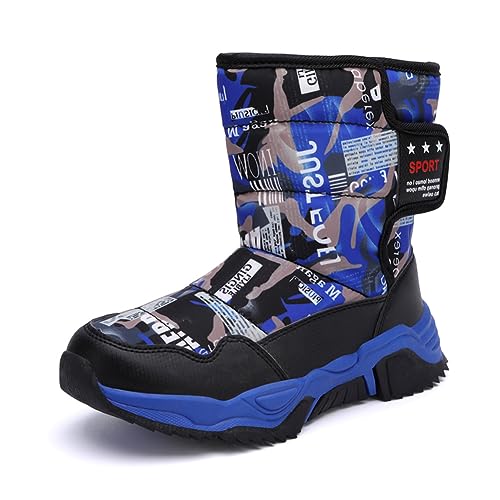 BIackPig Winterstiefel für Mädchen Jungen Winterschuhe Warm Gefüttert Winterboots Outdoor rutschfeste Schneestiefel Kinder blau37 EU von BIackPig