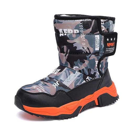 BIackPig Winterstiefel für Mädchen Jungen Winterschuhe Warm Gefüttert Winterboots Outdoor rutschfeste Schneestiefel Kinder orange33 EU von BIackPig