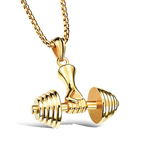 BJH Hantel Herren Halskette mit Anhänger für Schmuck Geschenk (Gold) von BJH